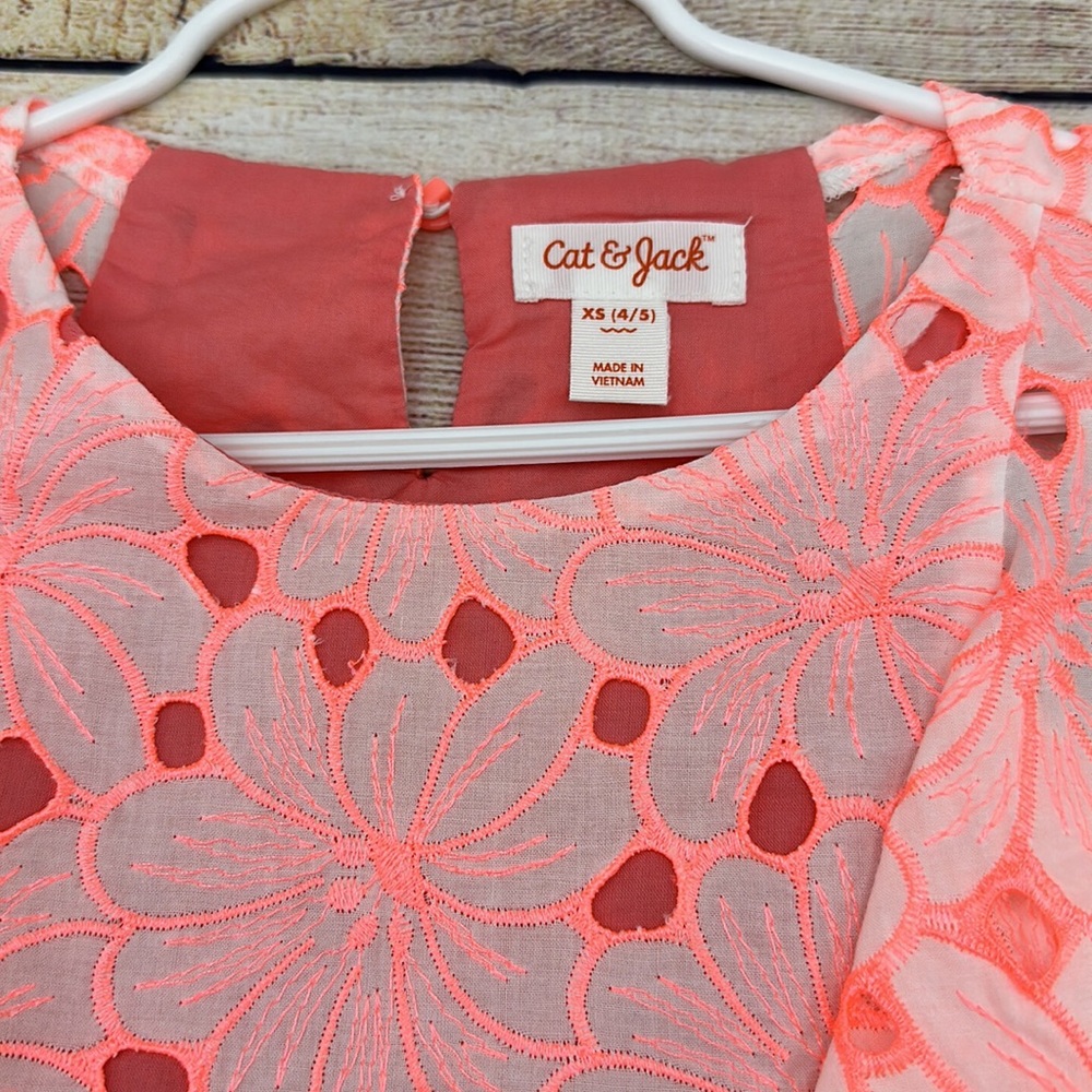 Cat and Jack Pink/Peach Lace Overlay, Flutter Sleeve Dress Size XS (4/5) - Picture 2 of 6